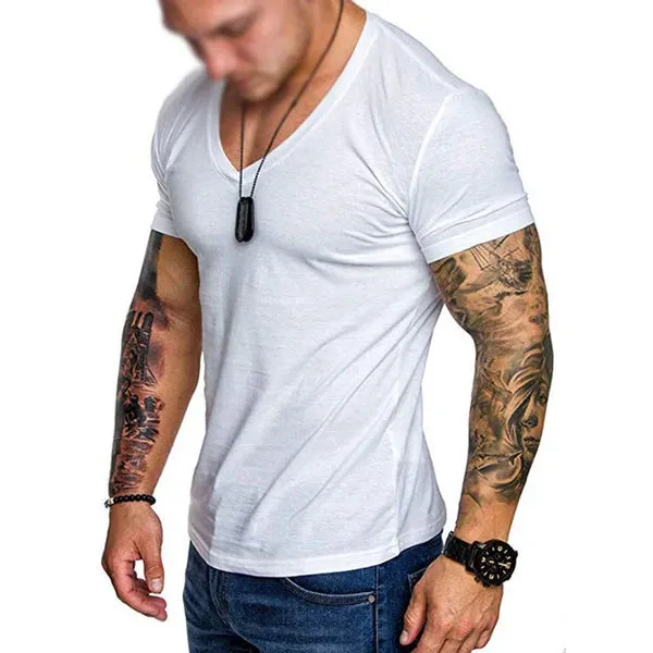 MEN'S SOLID COLOR V-NECK PULLOVER T-SHIRT
