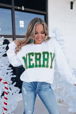 Merry Glitter Graphic Sweatshirt - Cream