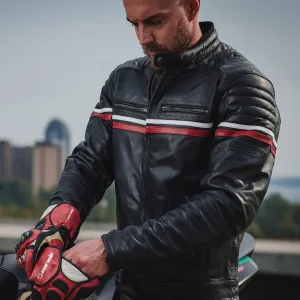Metropolis Biker Leather Jacket with a red stripe