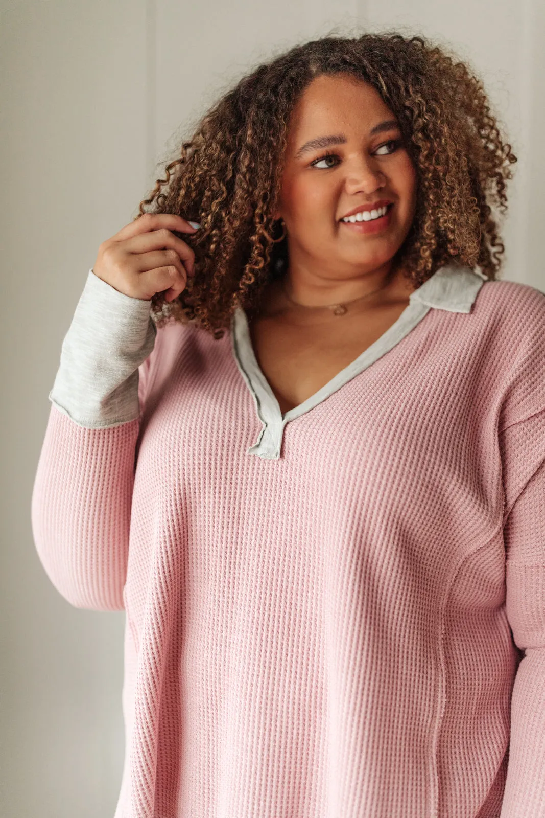 Mia Waffle Knit Long Sleeve In Pink