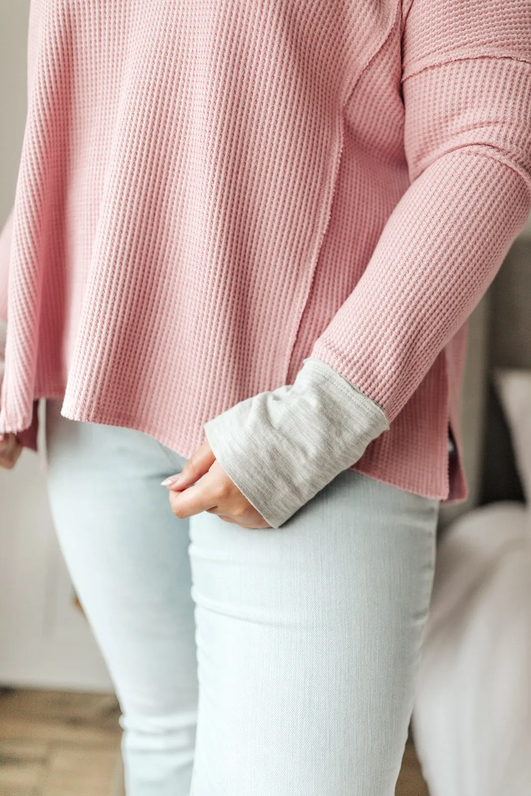 Mia Waffle Knit Long Sleeve In Pink
