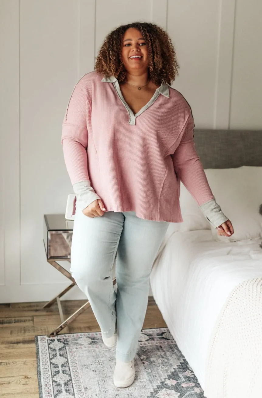 Mia Waffle Knit Long Sleeve In Pink