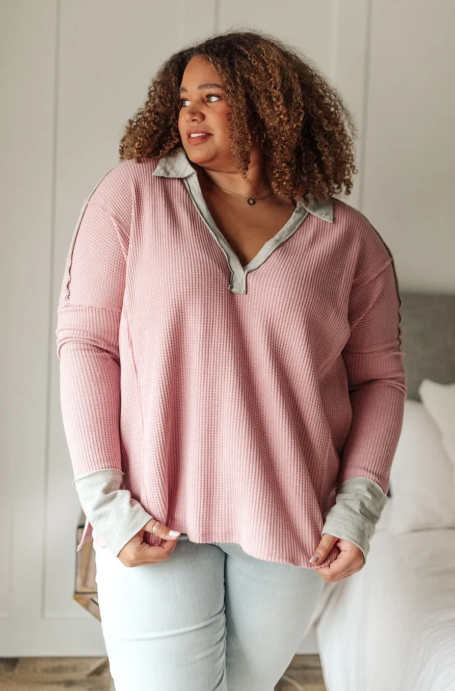 Mia Waffle Knit Long Sleeve In Pink