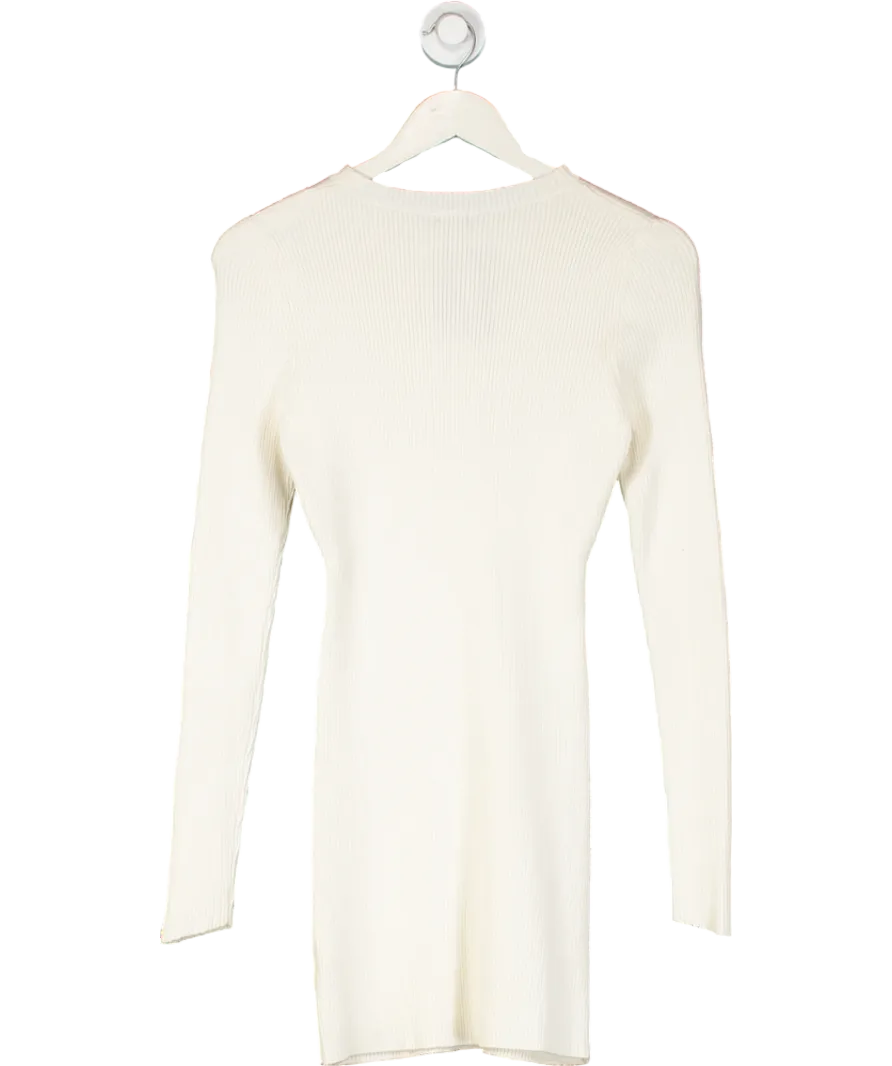 Mimii London Cream Ribbed Knit Long Sleeve Dress UK S