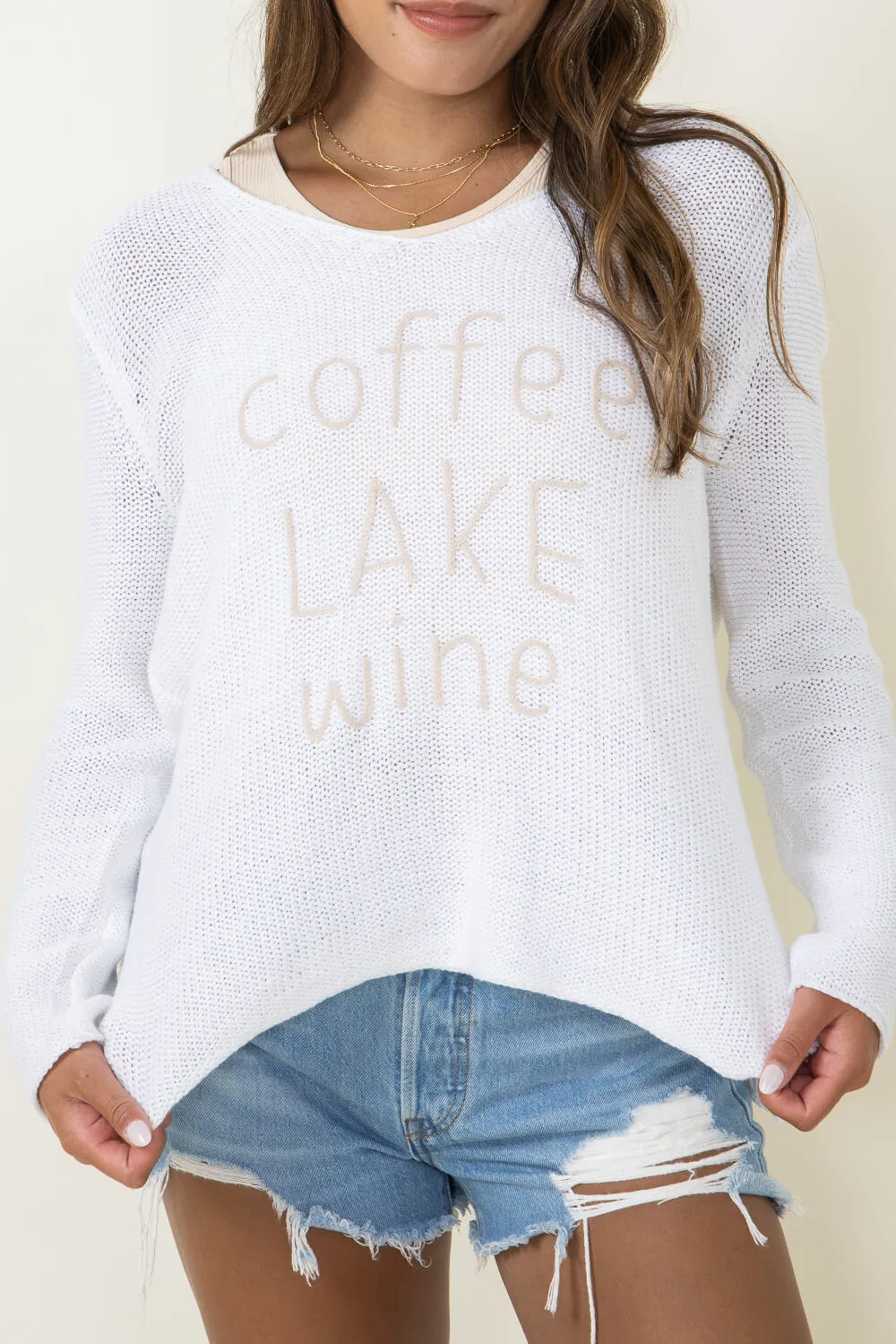 Miracle Coffee Lake Wine Lightweight Sweater for Women in White/Khaki | F163-WHITEKHAKI
