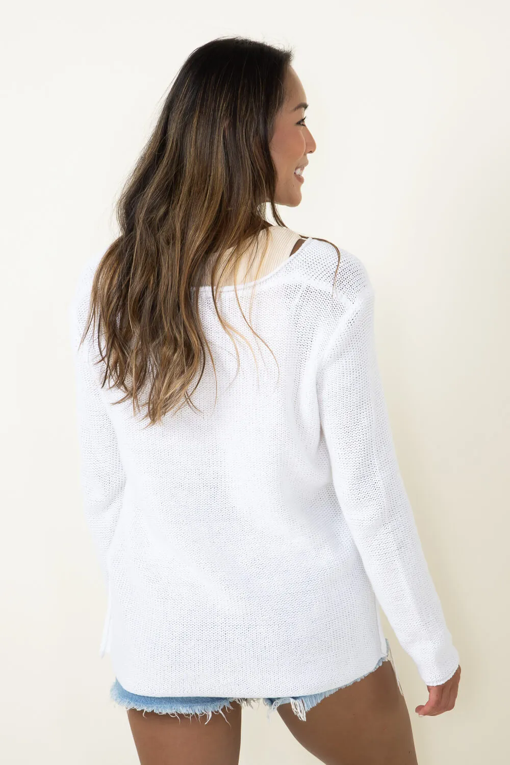 Miracle Coffee Lake Wine Lightweight Sweater for Women in White/Khaki | F163-WHITEKHAKI
