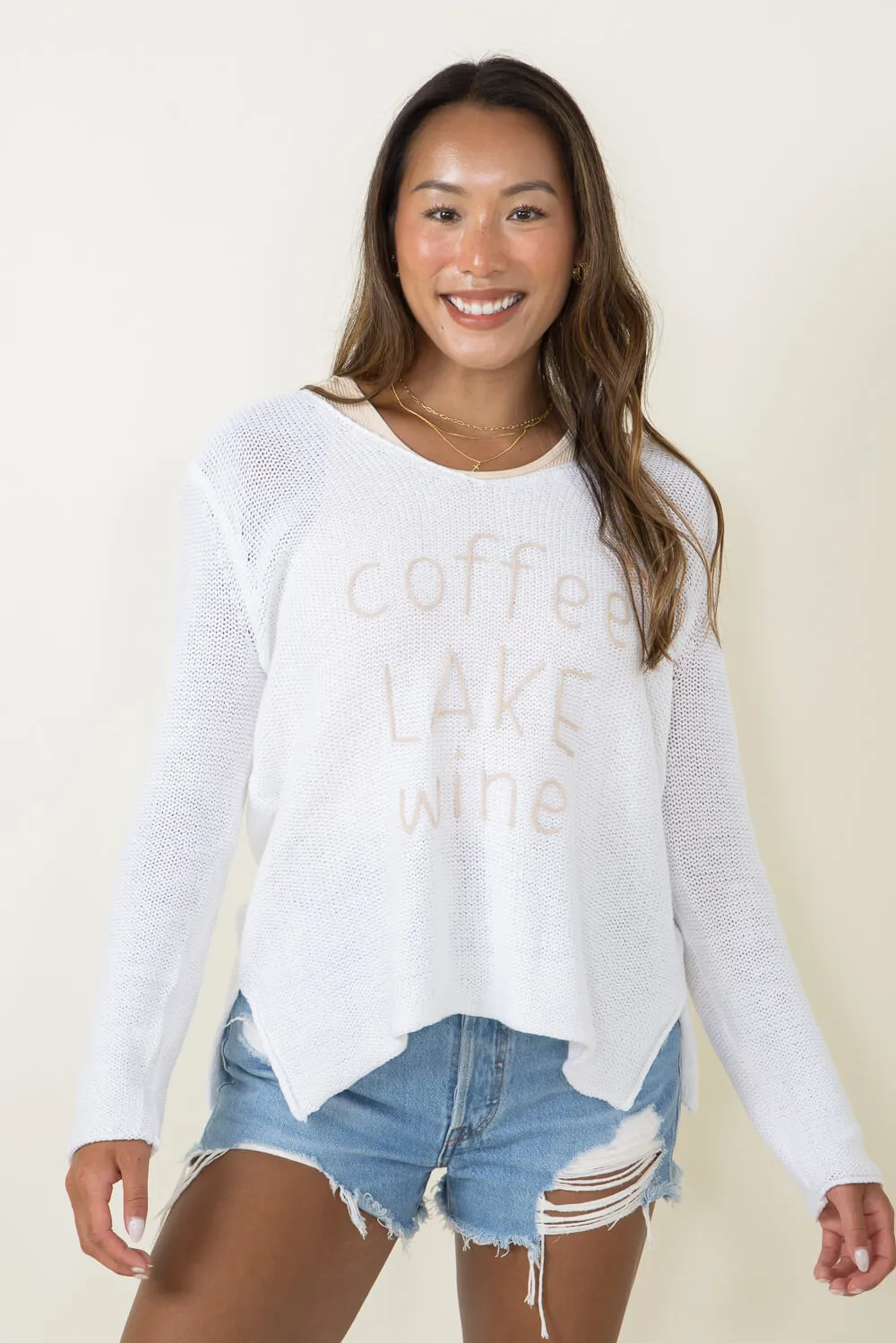Miracle Coffee Lake Wine Lightweight Sweater for Women in White/Khaki | F163-WHITEKHAKI