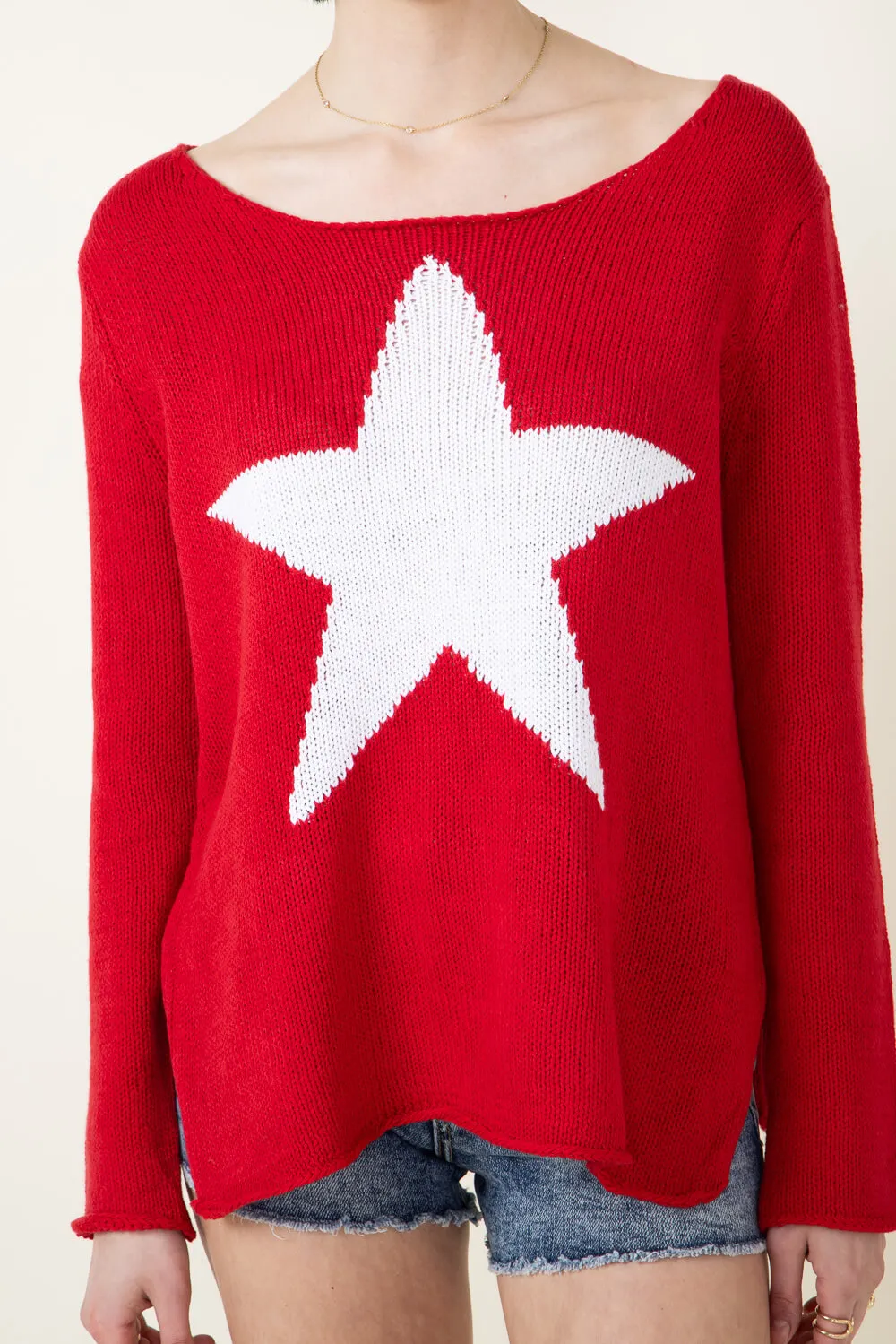 Miracle Star Lightweight Sweater for Women in Red | F165-REDIVORY