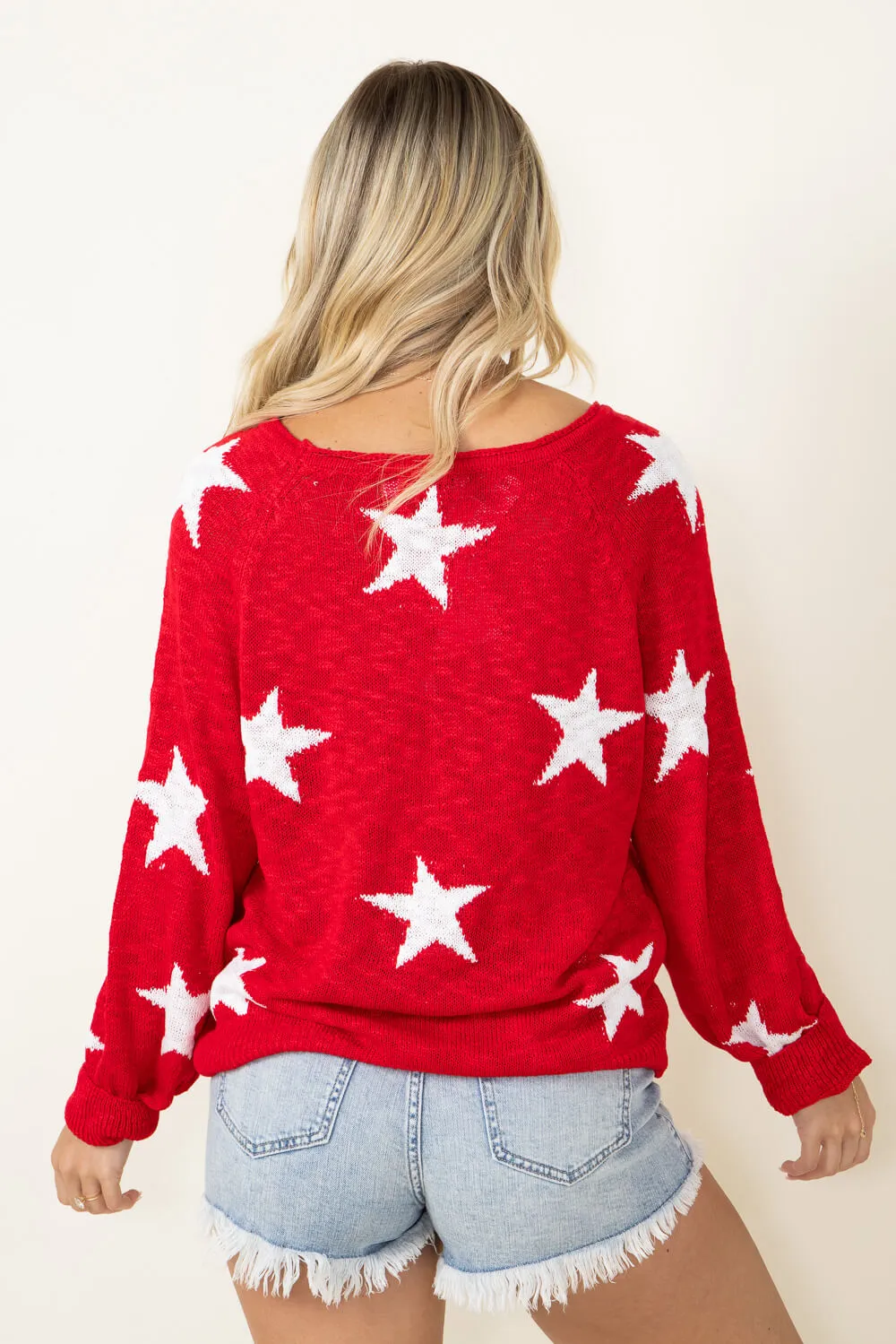 Miracle Star Multi Lightweight Sweater for Women in Red | F155-RED