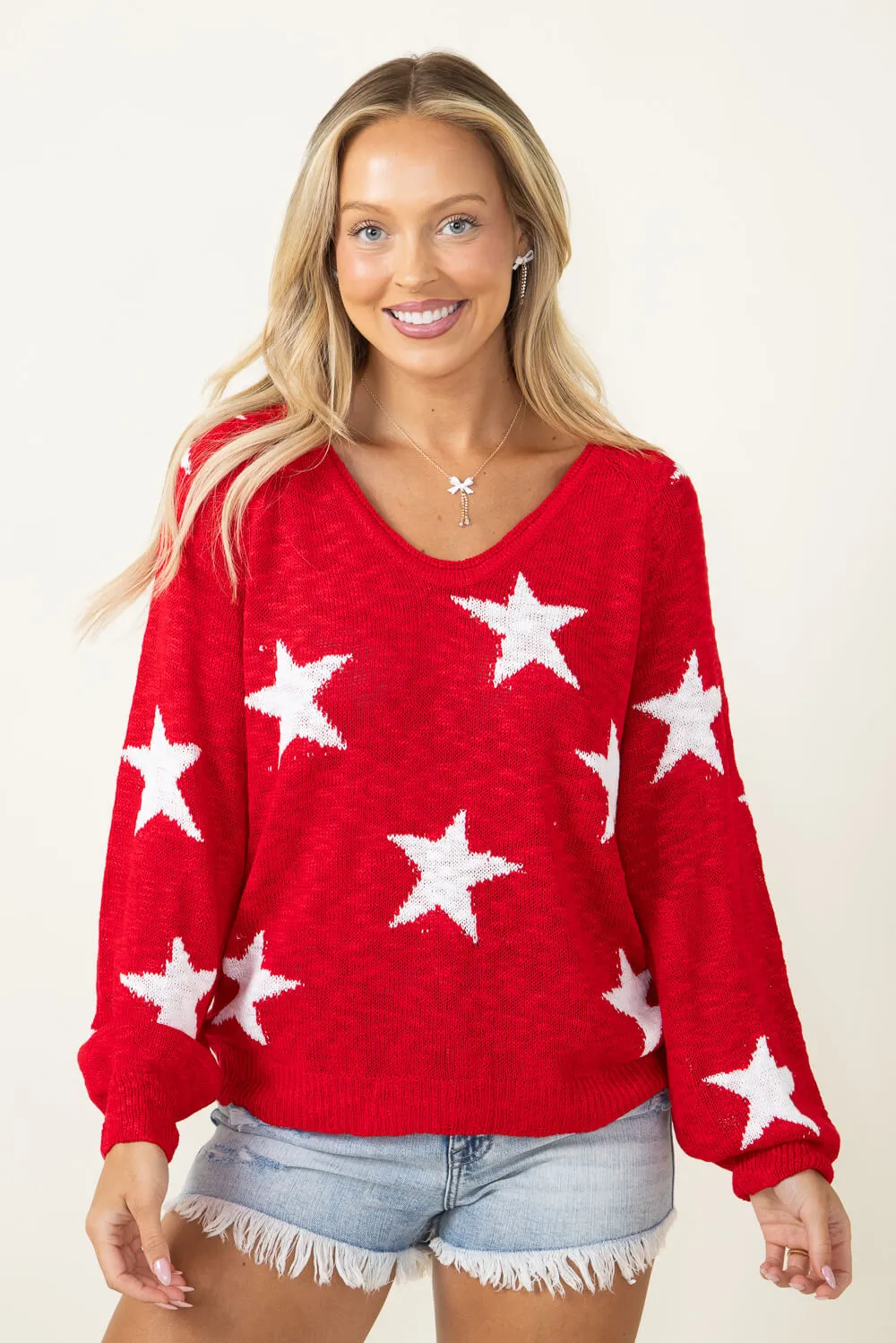 Miracle Star Multi Lightweight Sweater for Women in Red | F155-RED