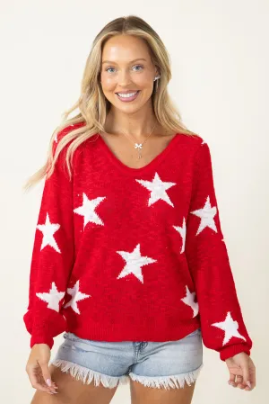 Miracle Star Multi Lightweight Sweater for Women in Red | F155-RED
