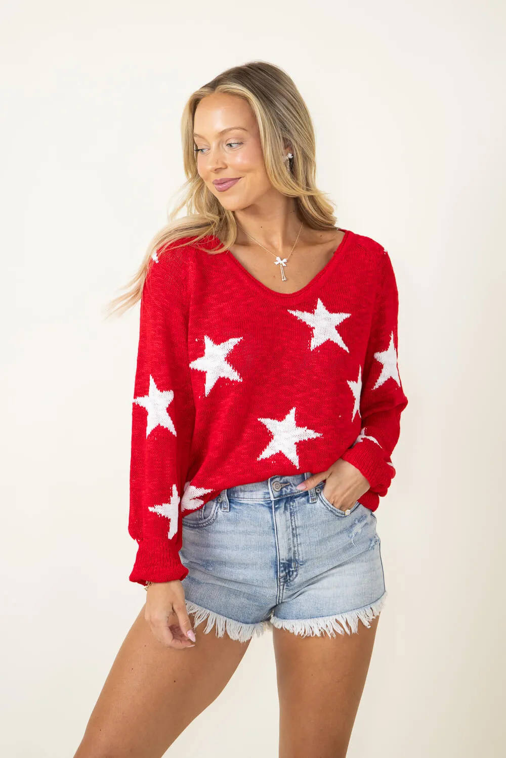 Miracle Star Multi Lightweight Sweater for Women in Red | F155-RED