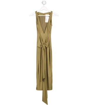 Misha Collection Green Satin Ribbed Tie Up Midi Dress UK 4