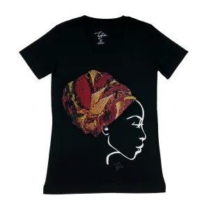 MISS AFRICA WITH CHURCH TRIBAL HEAD WRAP (LADIES SHORT SLEEVE T-SHIRT)