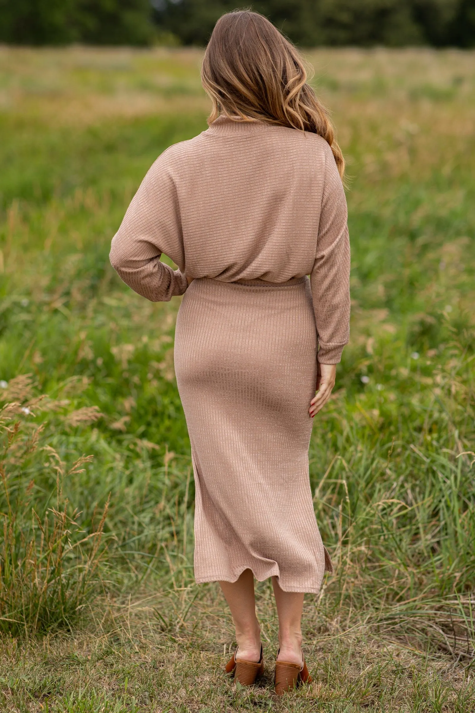 Mocha Ribbed Mock Neck Sweater Dress
