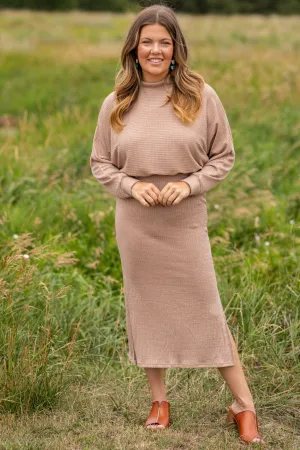 Mocha Ribbed Mock Neck Sweater Dress