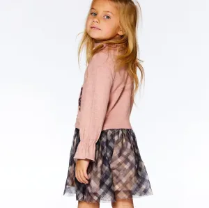 Mock Neck Plaid Dress with Puffy Sleeves