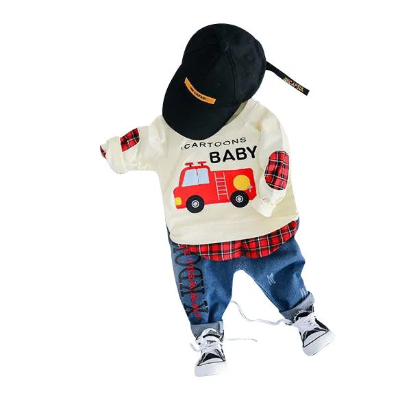 MOF Kids boys autumn T-shirt & jeans car print