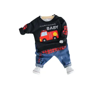 MOF Kids boys autumn T-shirt & jeans car print