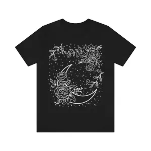 Moon Flowers Black Tee, Witch Shirt, Unisex Jersey Short Sleeve Tee, Womens Bella Canvas T-Shirt, Wicca Clothing Clothes