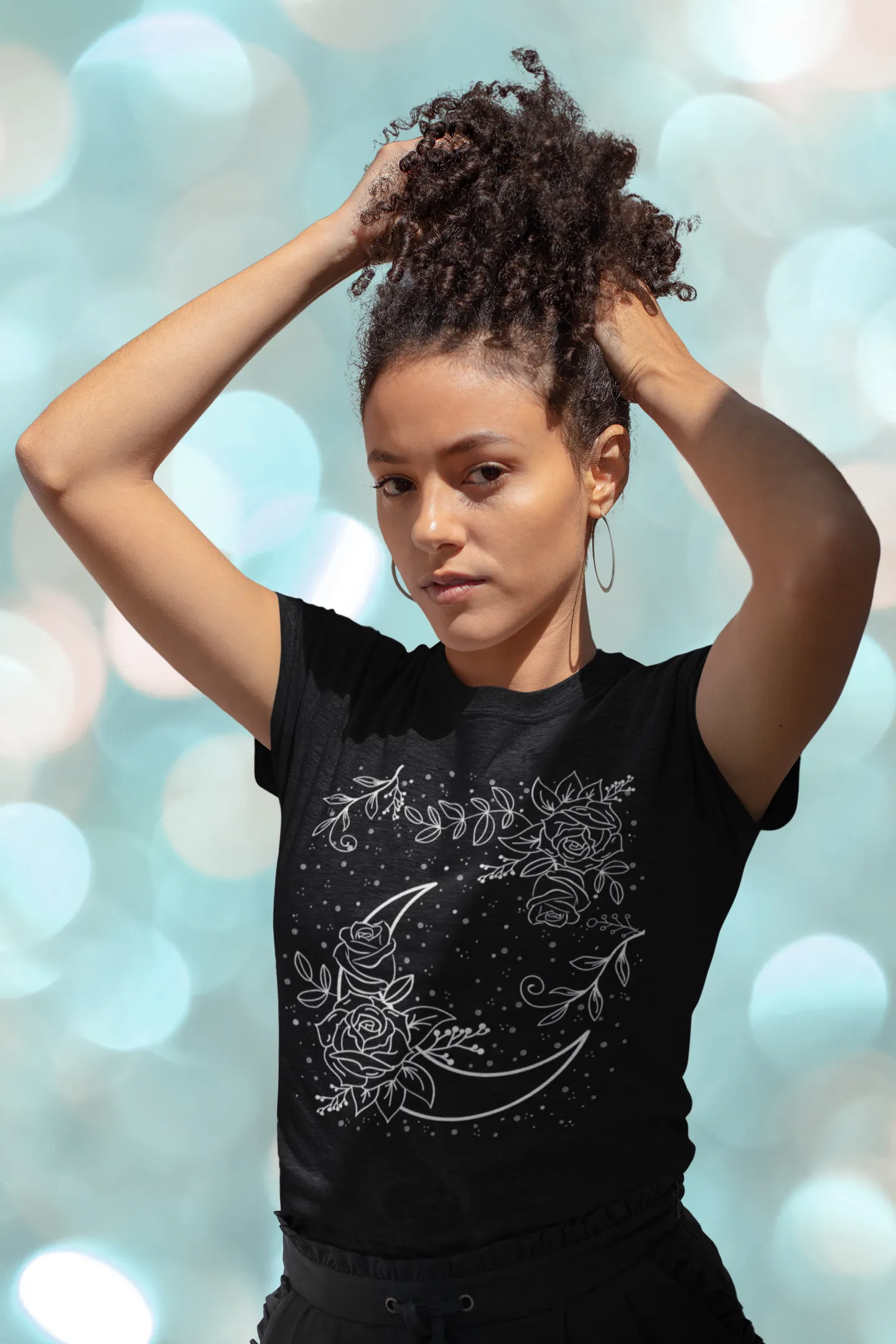 Moon Flowers Black Tee, Witch Shirt, Unisex Jersey Short Sleeve Tee, Womens Bella Canvas T-Shirt, Wicca Clothing Clothes