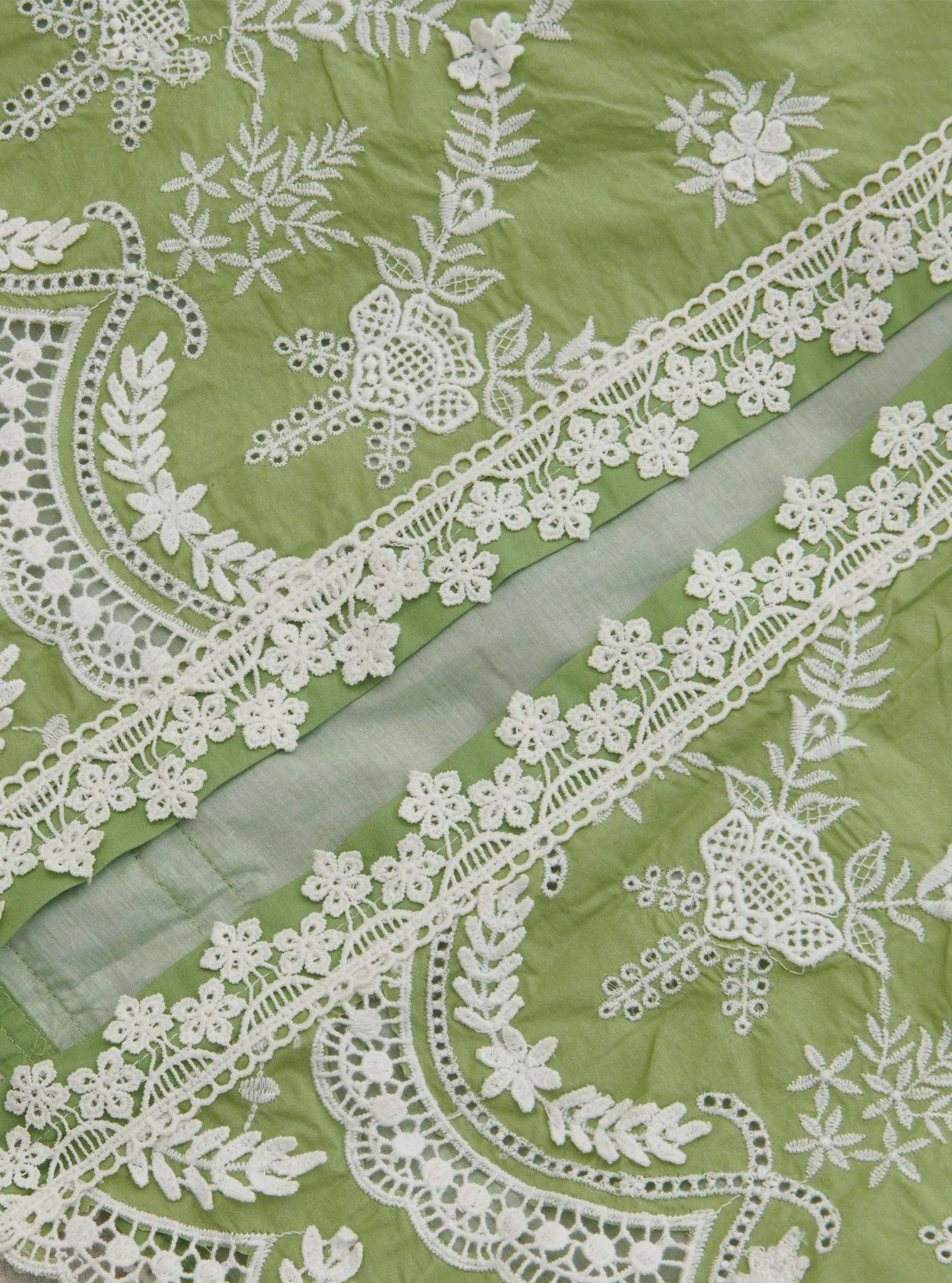 Mulmul Cotton Paliem Green Kurta With Paliem Green Pant