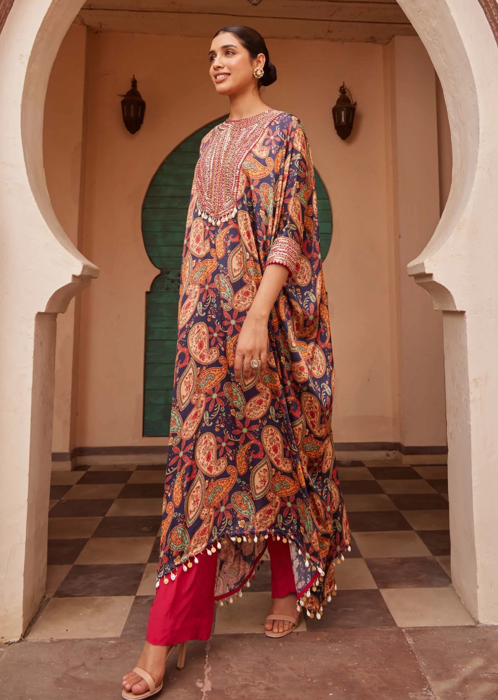 Multicolor printed jalsaa kaftan and pants