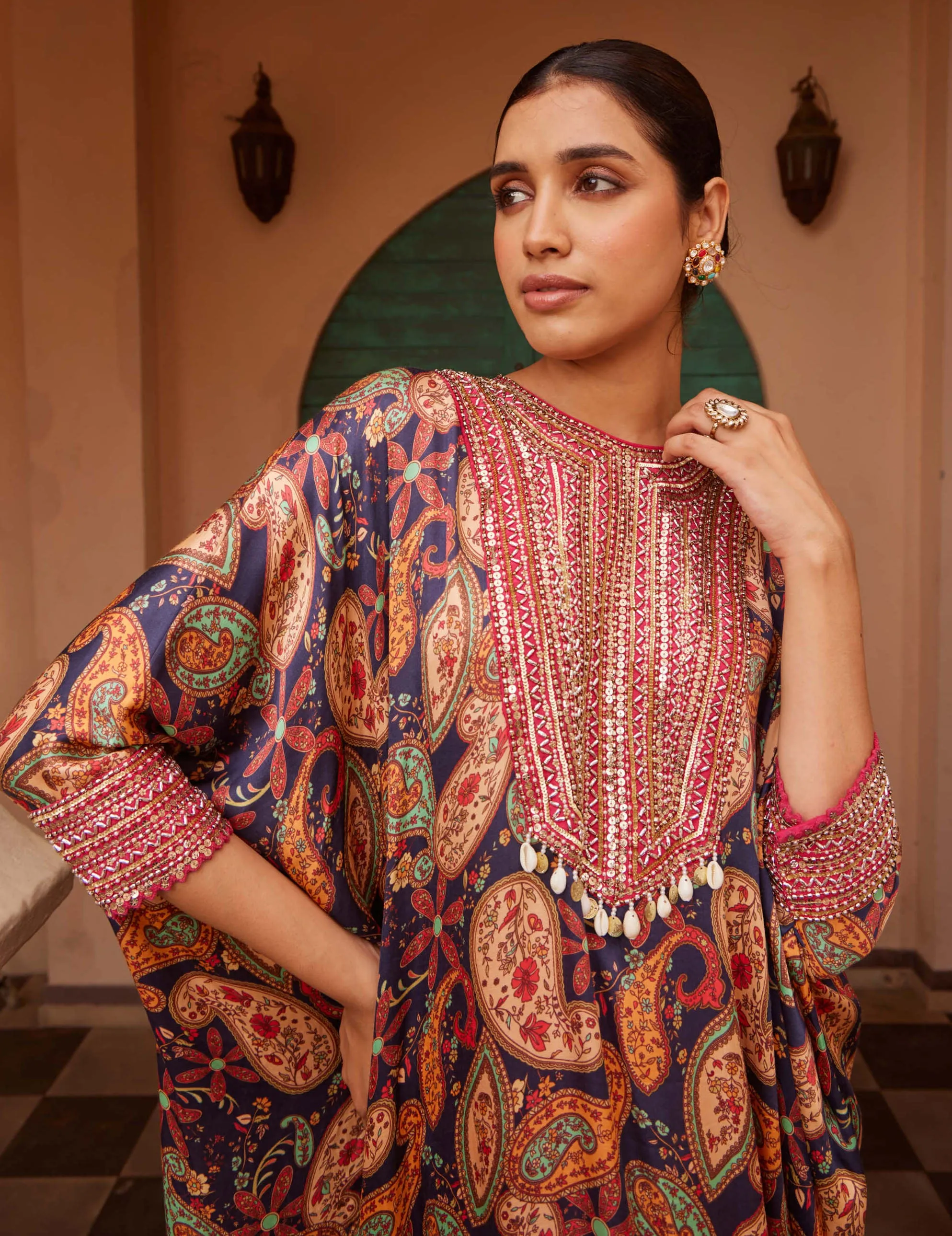 Multicolor printed jalsaa kaftan and pants