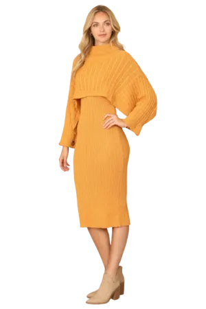 Mustard Plus Size Ribbed Sleeve Shawl n Sweater Dress Set - Pack of 6