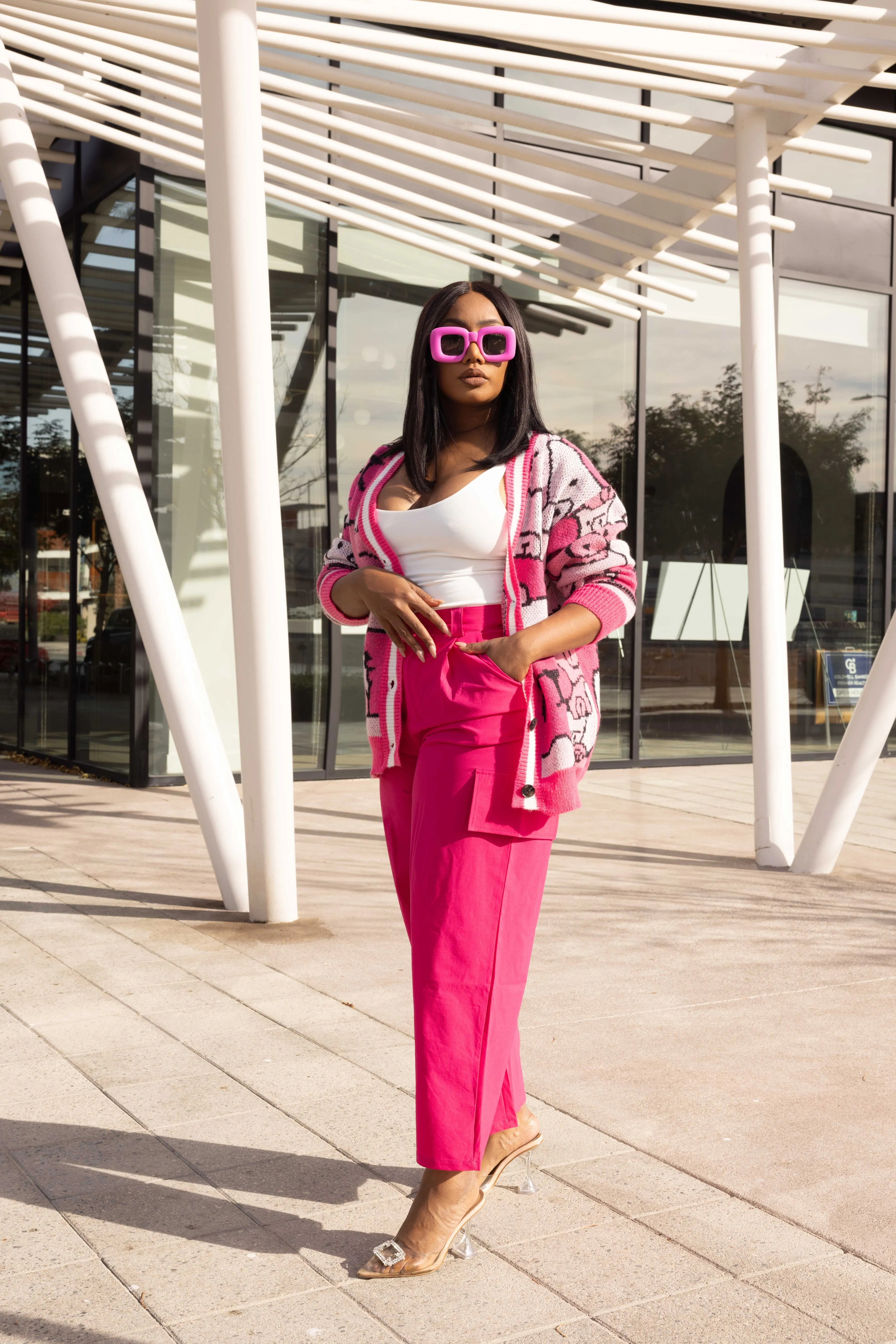 MY FAVORITE TEDDY BEAR PRINT CARDIGAN- PINK MULTI