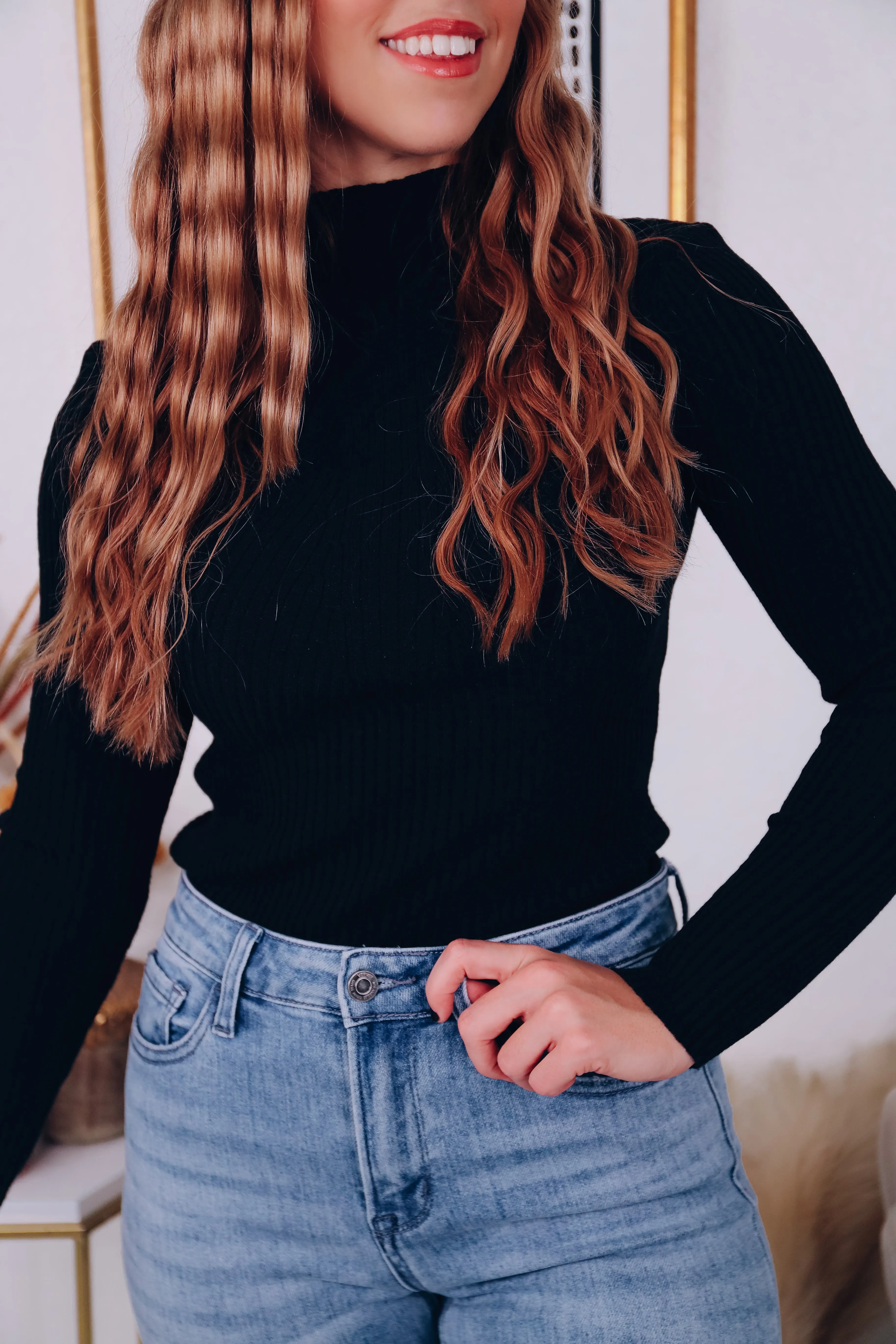 Myra Mock Neck Sweater - Black