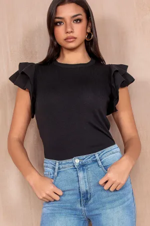 Nala Black Knit Ribbed Top