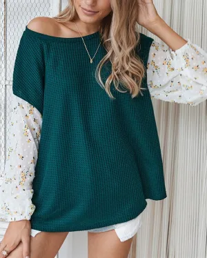 Nancie Rusty Floral Colorblock Knitted T-shirt - Blackish Green