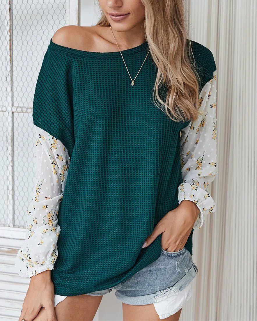 Nancie Rusty Floral Colorblock Knitted T-shirt - Blackish Green
