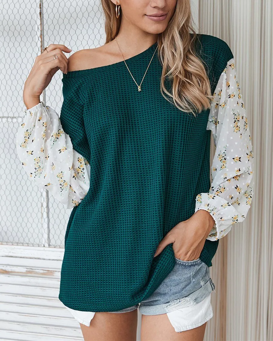 Nancie Rusty Floral Colorblock Knitted T-shirt - Blackish Green