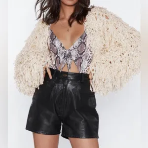 Nasty Gal Multi Fringe Oversized Cardigan. Ivory. Small