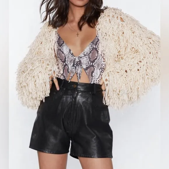 Nasty Gal Multi Fringe Oversized Cardigan. Ivory. Small