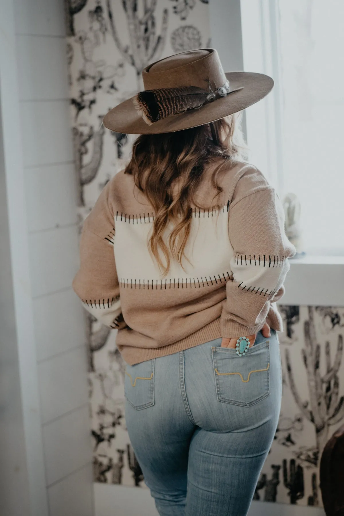 'Nattie' Colour Block Stitch Crew Neck Sweater (Sizes S-L)