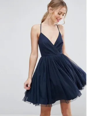 Navy Blue Halter  Short Homecoming Dresses , Navy Halter Blue Short Prom Dresses