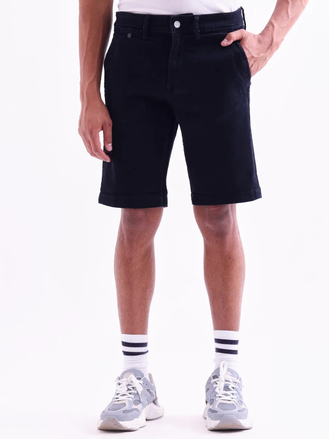 Navy Plain Denim Shorts