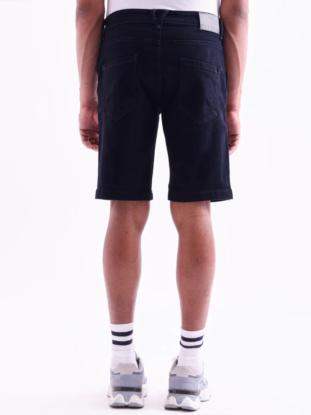 Navy Plain Denim Shorts