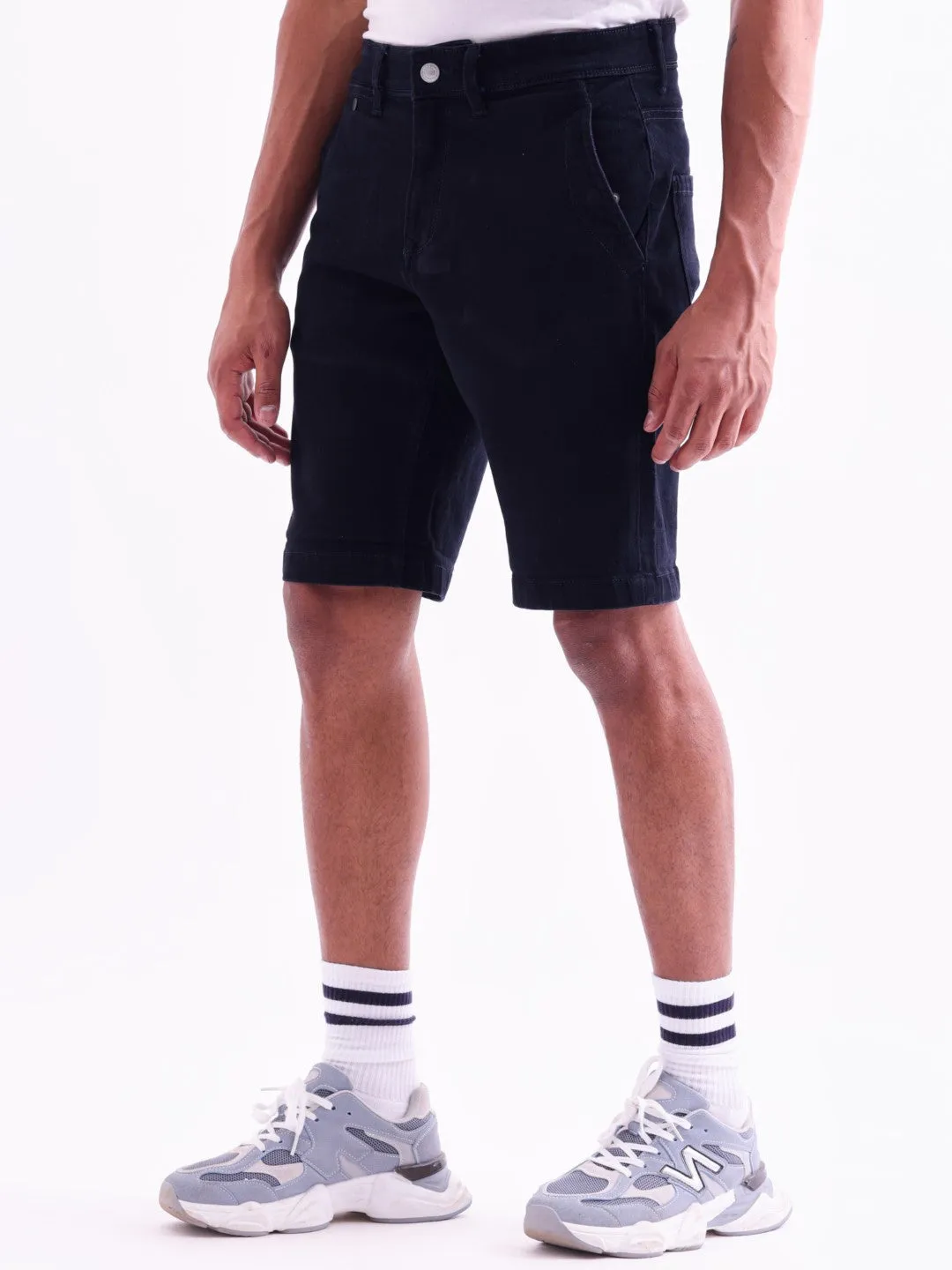 Navy Plain Denim Shorts