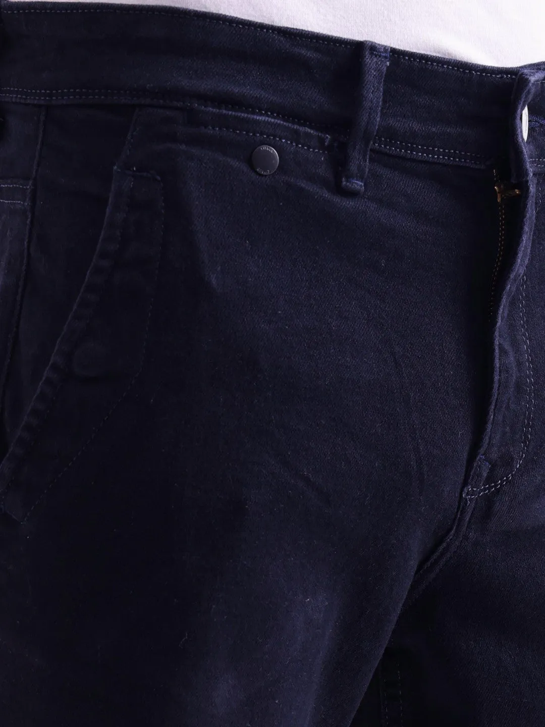Navy Plain Denim Shorts