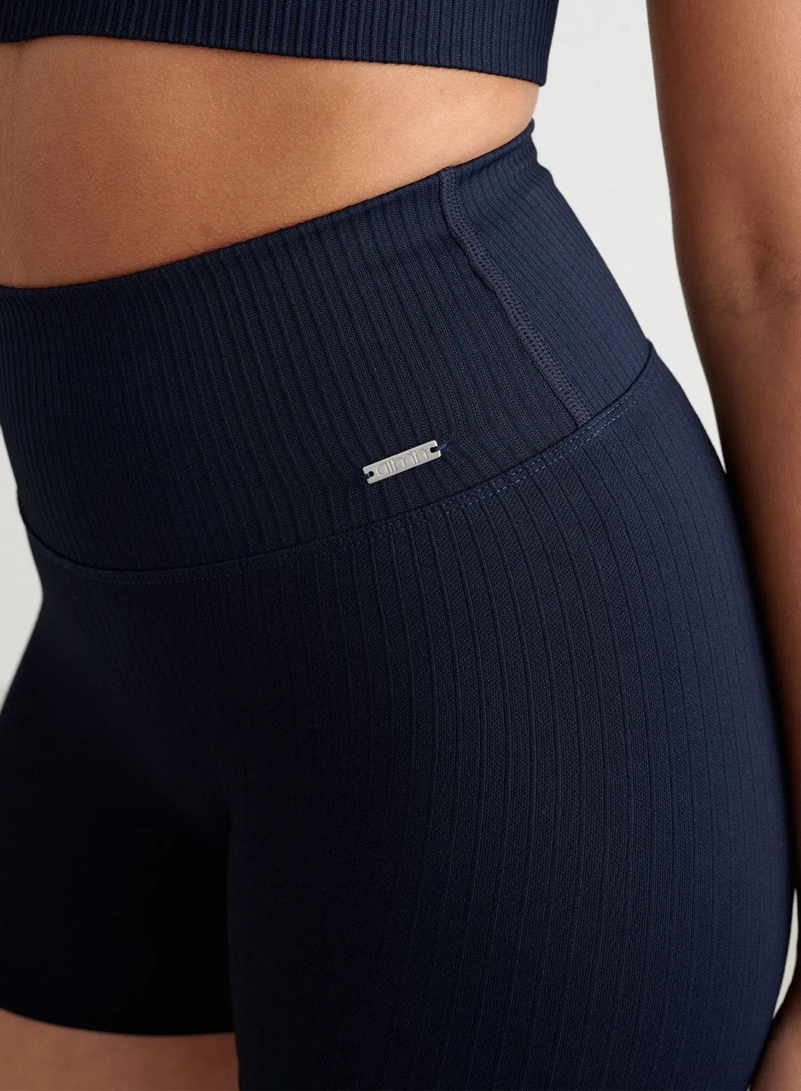Navy Ribbed Midi Biker Shorts