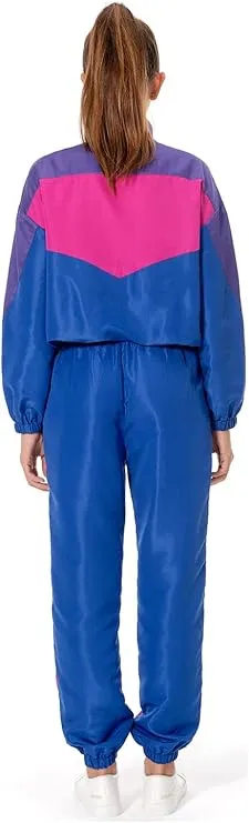 NEW 80s Outfits for Women 2 Piece Tracksuit Costume Color Block Windbreaker Jacket Pants Hip Hop Sportswear, Dark Blue, Sz L, Retails $50