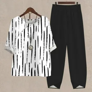 NEW Black and White Hand Drawn Grunge Print Two Piece Set, Sz M, Retails $87