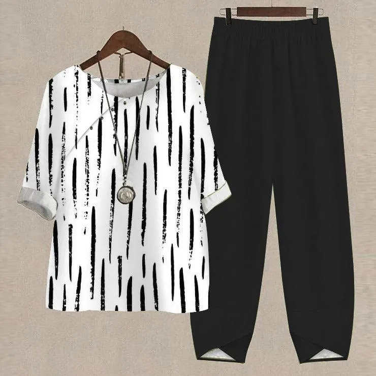 NEW Black and White Hand Drawn Grunge Print Two Piece Set, Sz M, Retails $87