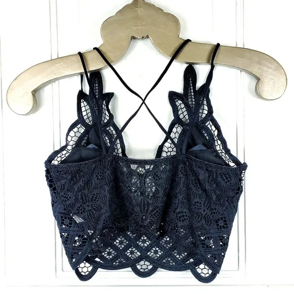 NEW Boho Strappy Crochet Lace Halter Bralette Black