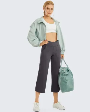 New G4Free Wide Leg Capri Pants for Women Yoga Dress Pants with Pockets Workout Crop Pants Dark Grey Sz L! Retails $44 