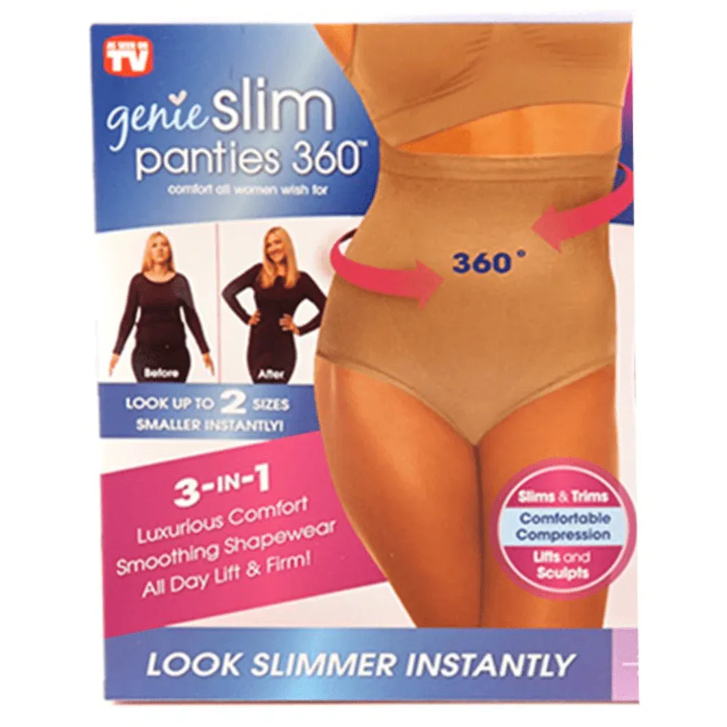 New Genie Slim Panties 360 Body Shaping Underwear 90% Nylon 10% Spandex, 1 Pair Beige, Sz 2X